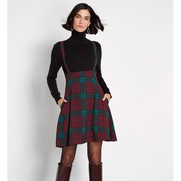 Modcloth Dresses & Skirts - ModCloth plaid suspender skirt
